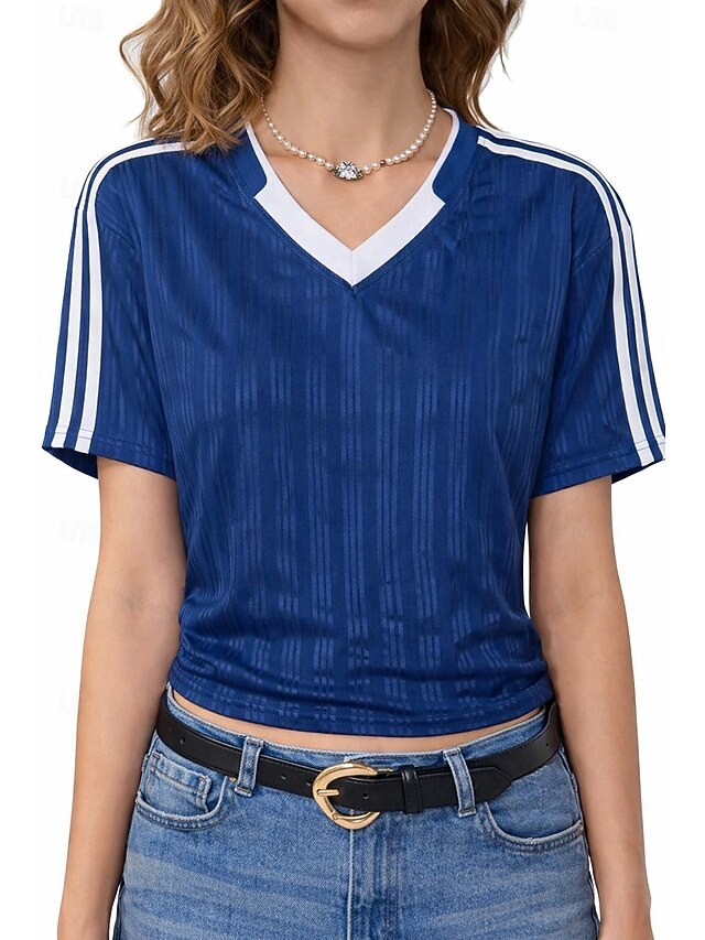 Women's Petite Sports T-Shirt Jersey Color Block Striped