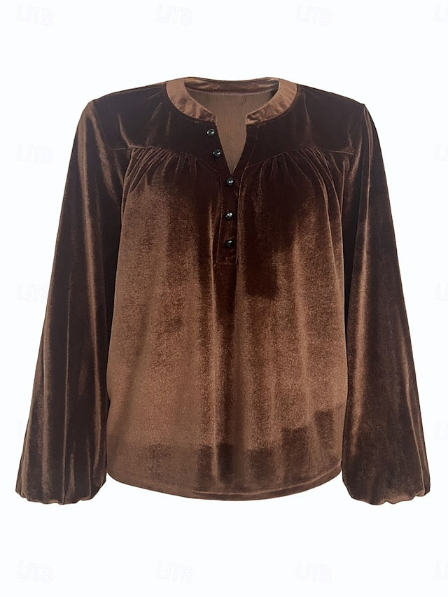 Women's Velvet Blouse Solid Color Elegant Stylish Basic