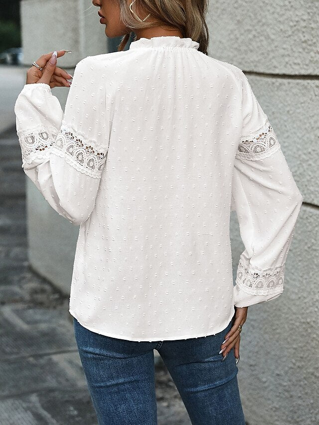 Women's Shirt Boho Shirt Blouse Tie Front Lace Solid Color
