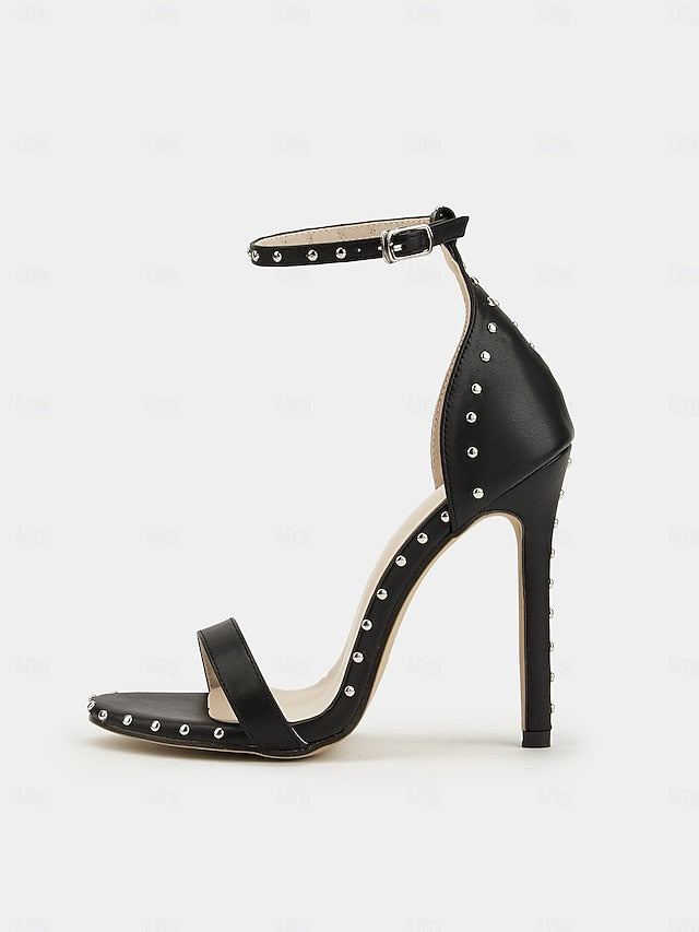 Embellishments Stud Sandals Black Stiletto with - Silver