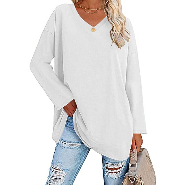 Women's T Shirt Plain Basic Long Sleeve V Neck Regular Tops