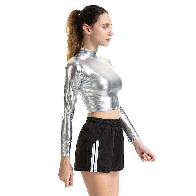 Metallic 1980s Shiny Latex Patent Crop Top PU Leather Fancy