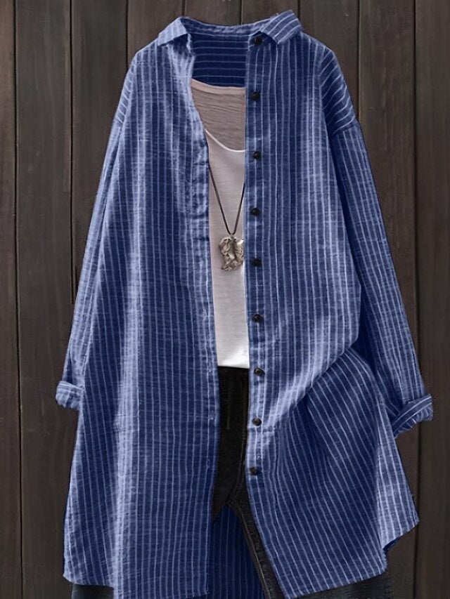 Women's Blouse Buttons Print Striped Vintage Stylish Casual