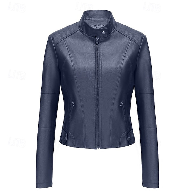Women's Pocket Faux Jacket Comfortable Zipper Leather