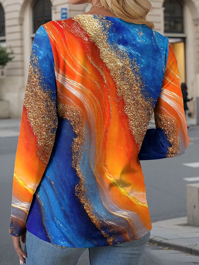 Women's T shirt Crew Neck Long Sleeve Tunic Ombre Graphic