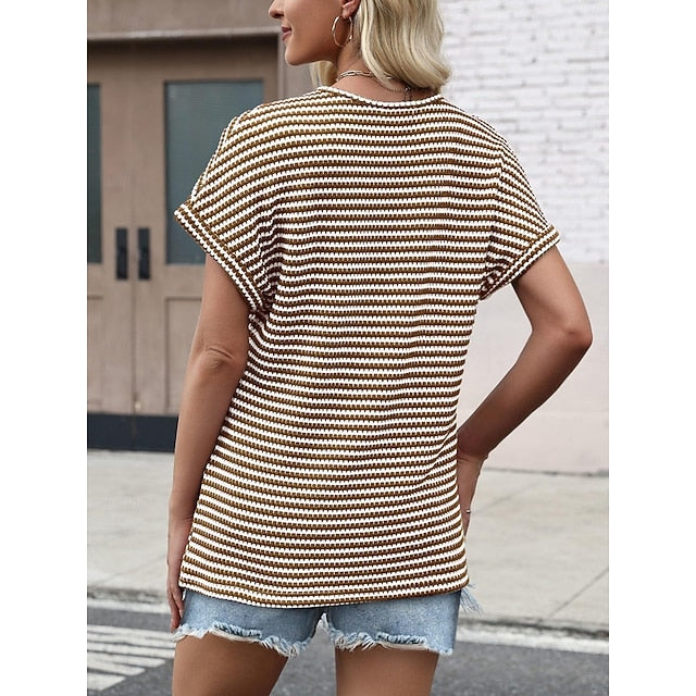 Women's T Shirt Tee Top Print Striped Fashion Stylish