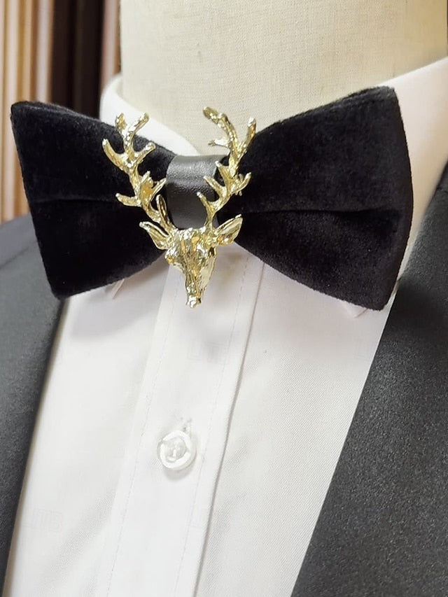 Men's Tie Bow Gold Deer Head with Pin Velvet