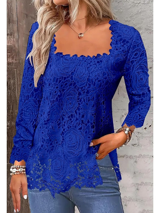 Women's Shirt Lace Shirt Blouse Eyelet top Lace Plain