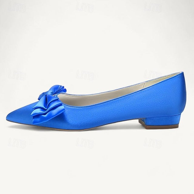 Bowknot Party Heel Pointed Women's Wedding Low Shoes Flats