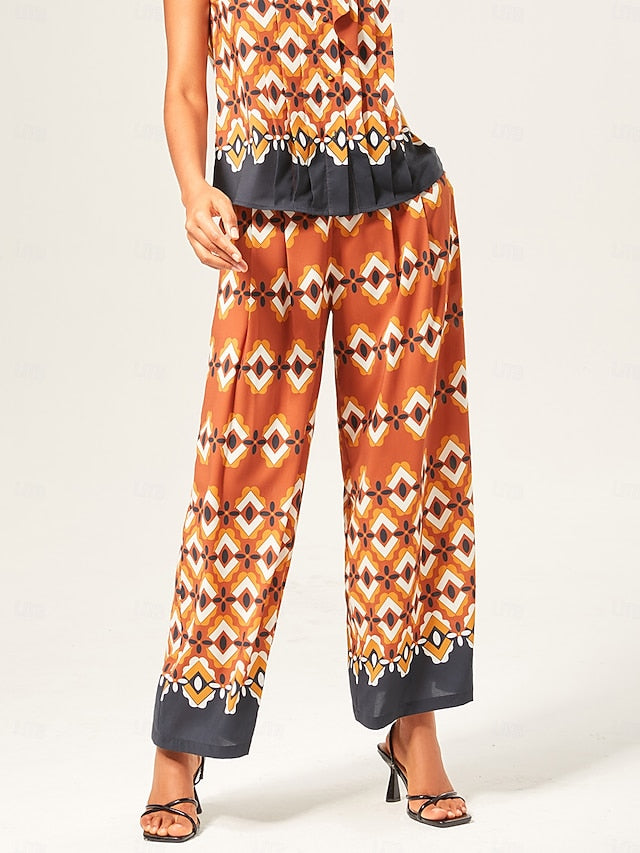 Geometric Rayon Wide-Leg Pants