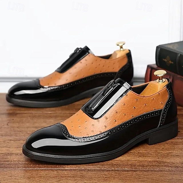 with Black Shoes Men's Formal Tan and Colorblock Patent