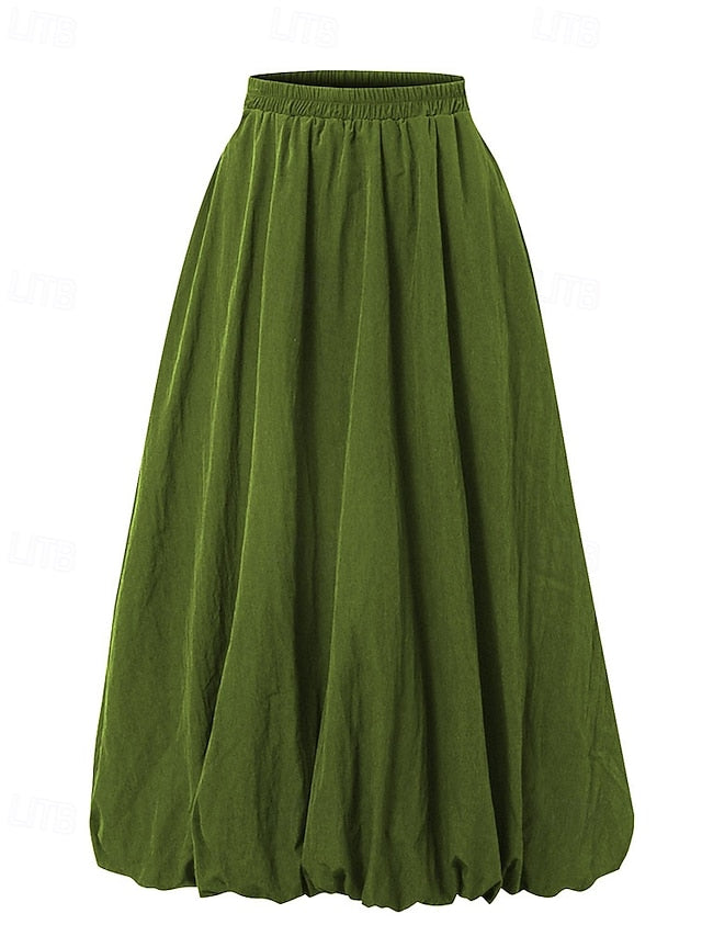 Women's Fashion Casual Midi Mid Rise Skirts Plain Ruched