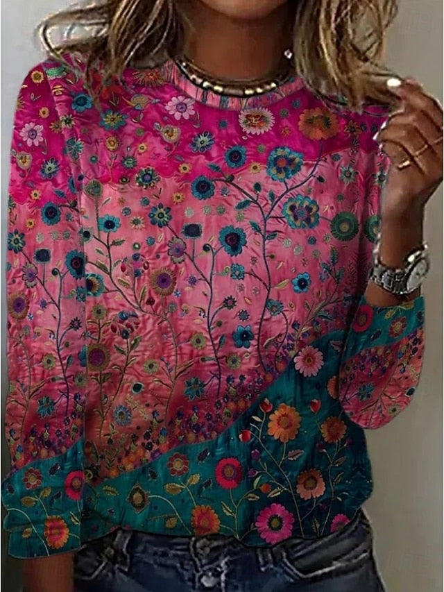 Women's T Shirt Print Floral Graphic Plants Bohemia Vintage