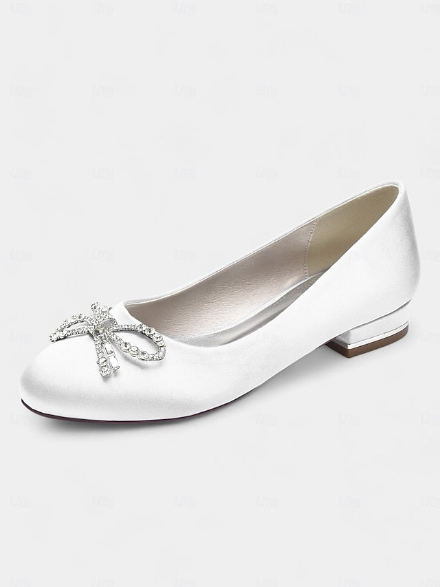Women's Flats - Bow Round-Toe Rhinestone Embellished