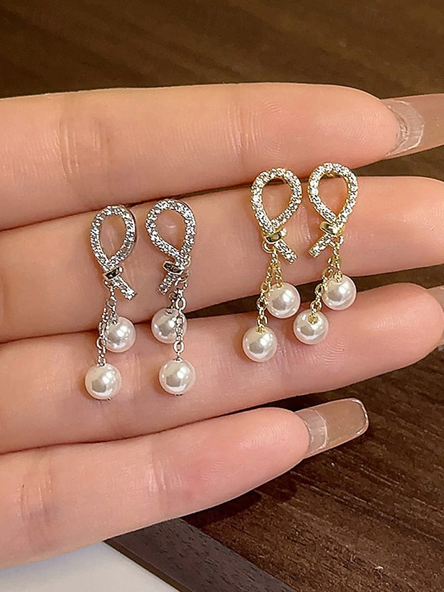 rhinestone earrings with imitation Women's pearl teardrop
