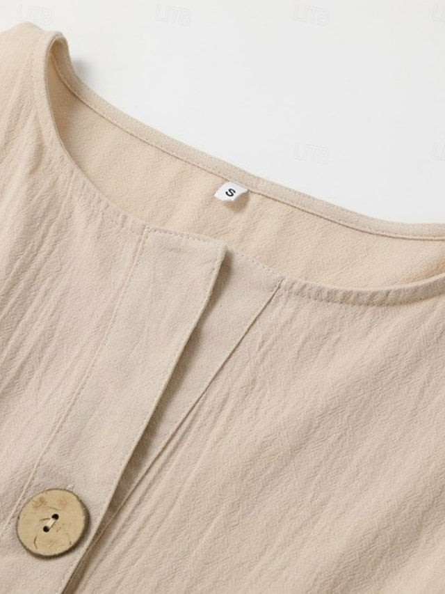 Women's Blouse 100% Cotton Solid Color Basic Casual 3/4