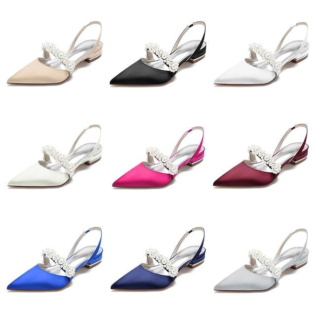 White Women's Elegant Pearl Satin Shoes with