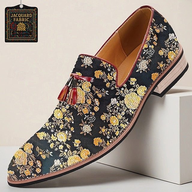 Men's Tassels Loafers Jacquard Pattern for with Floral