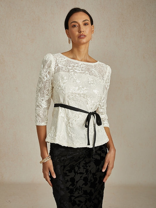 Women's Lace Tops Floral Graphic Elegant Stylish Boat Neck