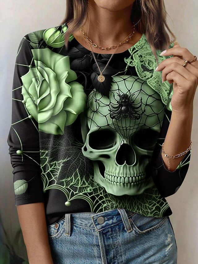 Women's T Shirt Skulls Graphic Fashion Casual Long Sleeve