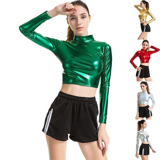 Metallic 1980s Shiny Latex Patent Crop Top PU Leather Fancy