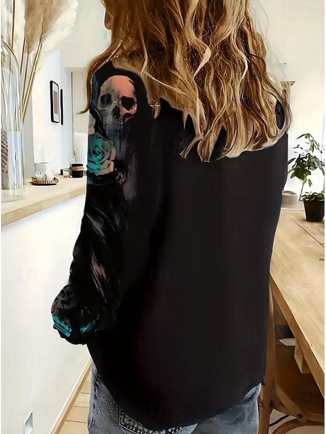 Women's Shirt Linen Like Breathable Lightweight Skulls