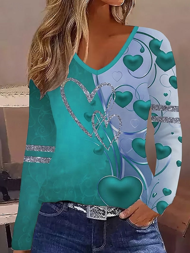 Women's T Shirt Ombre Heart Graphic Vintage Stylish Classic