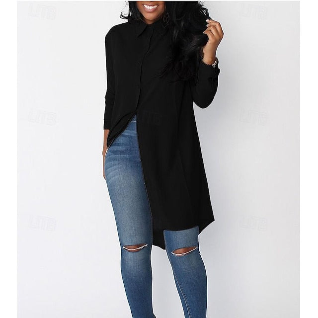 Women's Shirt Blouse Buttons Plain Casual Long Sleeve Shirt