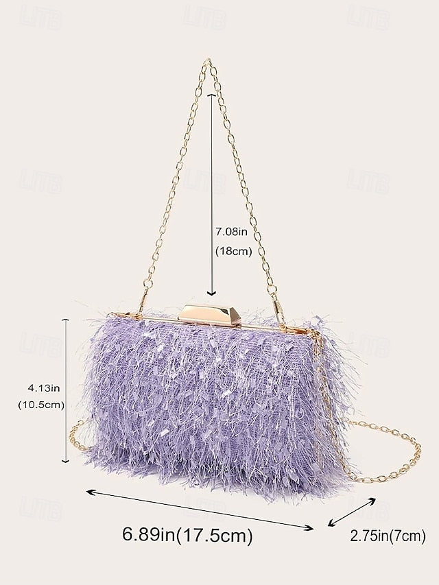 Chain Chic Strap Clutch Women's Evening with Feathered