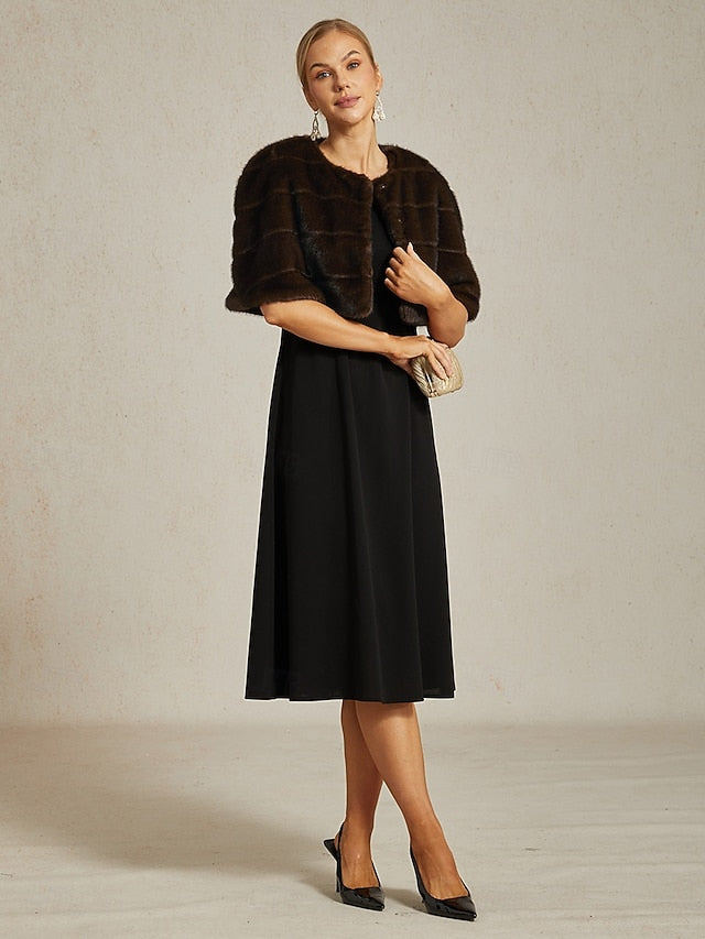 Faux Women's Shrug Formal Party Brown Wrap Cocktail Fur