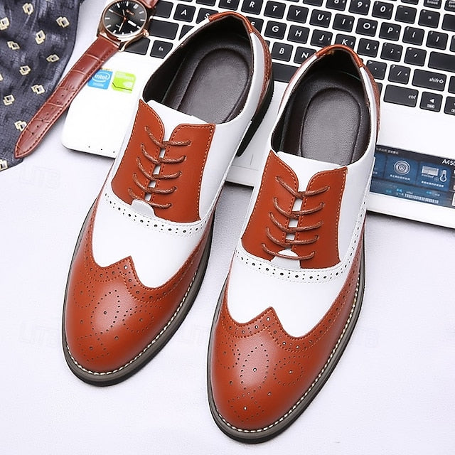Men's Oxford Wingtip White Shoes Two-Tone in Brogue