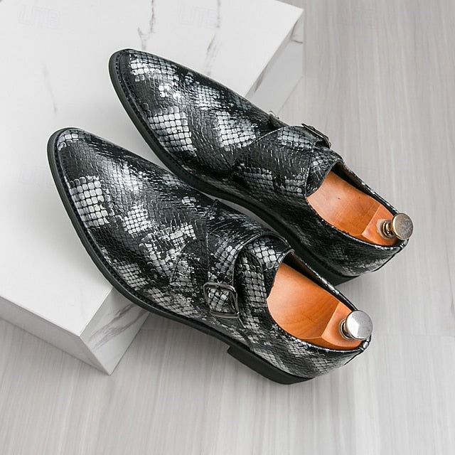 Shoes Monk Formal Classic – Snake Print Brown for Men Strap
