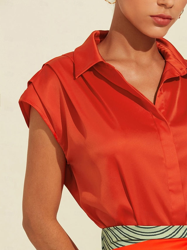 Women's Midi Skirt Green Color Block Elastic Waistband