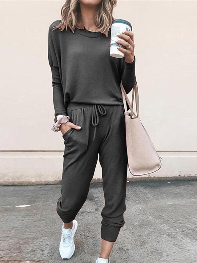 Women's Pajamas Pajama Top and Pant Sets Pure Color Fashion