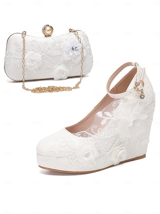 White Lace Wedding with Shoes Floral Embellishments