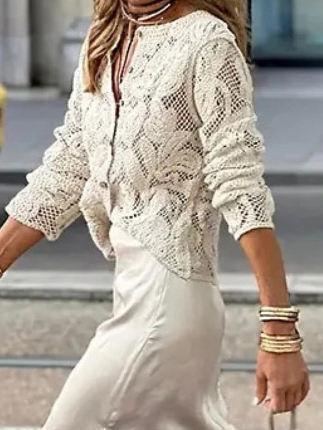 Women's Blouse Cut Out Plain Modern Casual Long Sleeve V