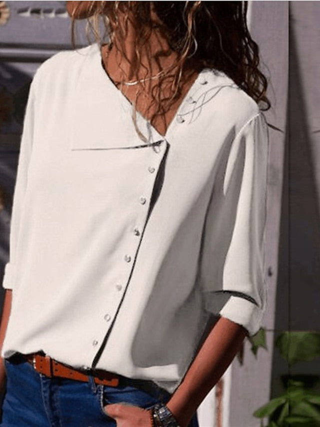 Women's Shirt Blouse Buttons Plain Streetwear Basic Long