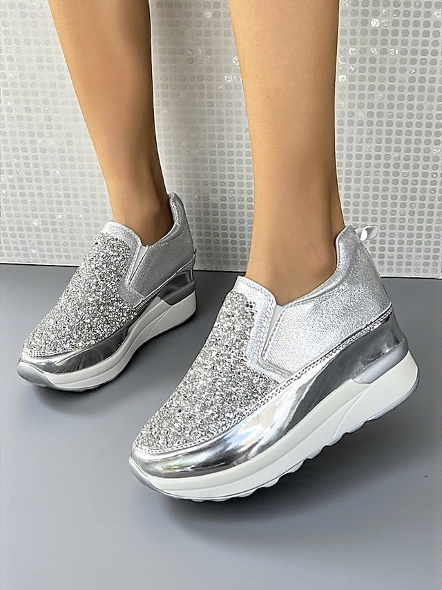 Glitter Black with Metallic Sneakers Slip-On Women's
