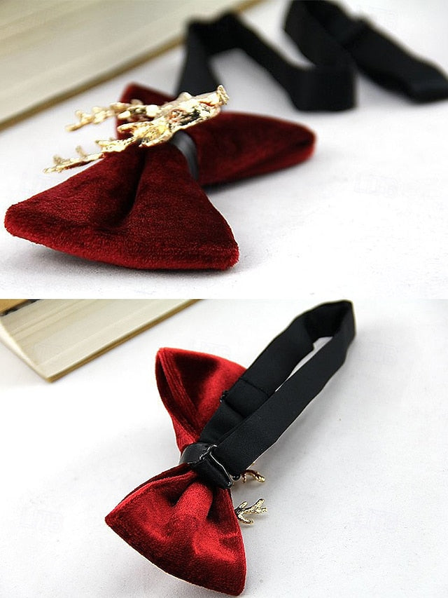 Men's Tie Bow Gold Deer Head with Pin Velvet