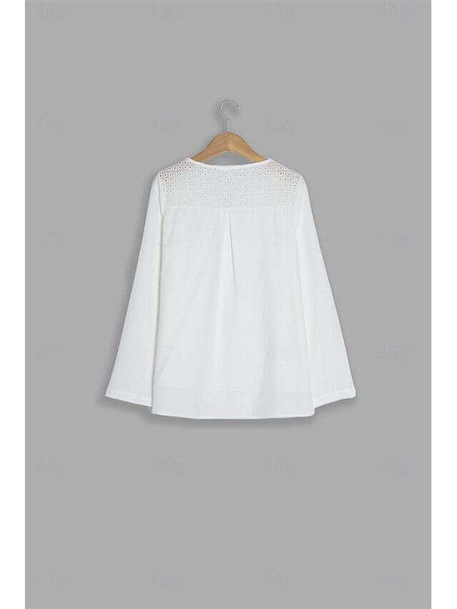 Women's Shirt Blouse Dressy Tops Embroidered Eyelet Solid