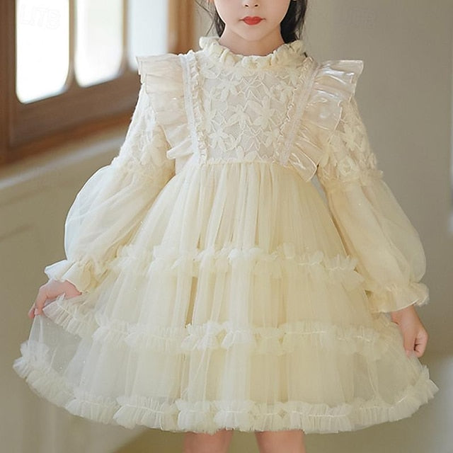 Kids Color Girl Long Solid Girls' Party Dress Flower