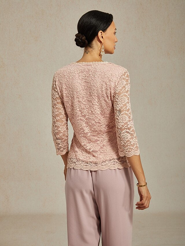 Women's Lace Shirt Blouse Lace Floral Elegant Long Sleeve V
