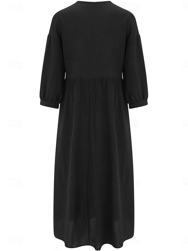 Women's Midi Dress Elegant Vintage Stylish Lantern Sleeve