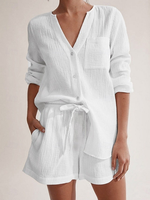 Women's Two Piece Sets Shorts Sets Bolero Top Long Sleeve V