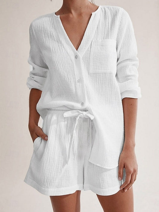 Women's Two Piece Sets Shorts Sets Bolero Top Long Sleeve V