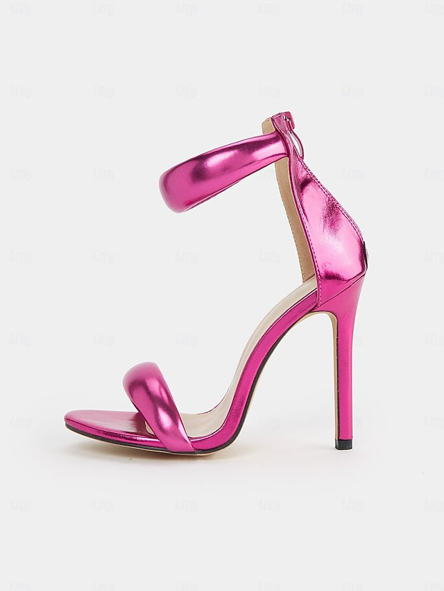 Heels for Women Ankle - Metallic Stiletto Strap Fuchsia