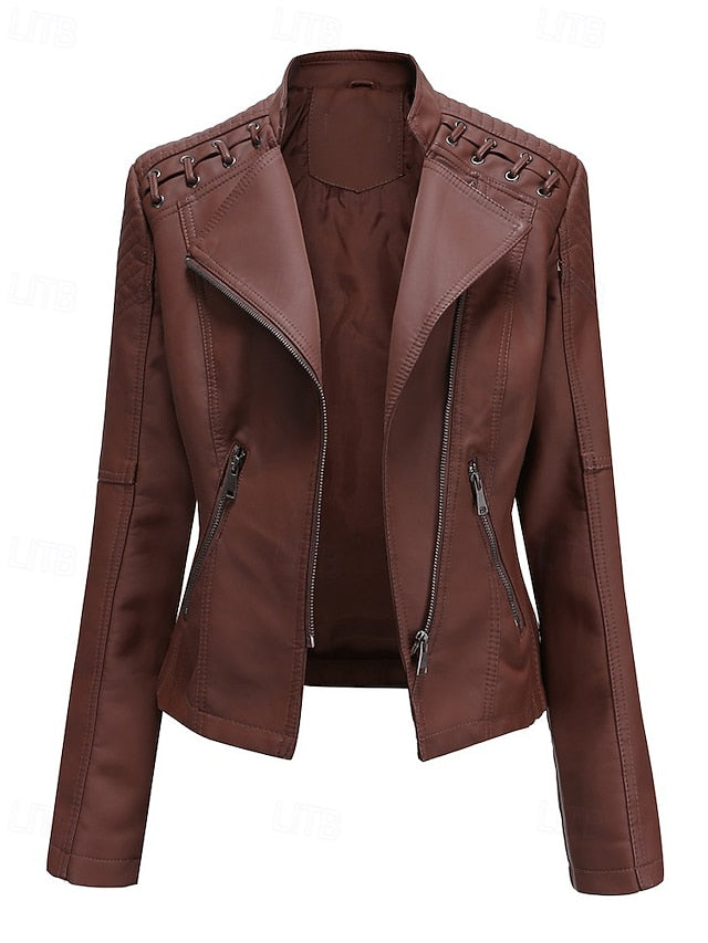 Women's Jacket Faux Leather Comfortable Pocket Zipper