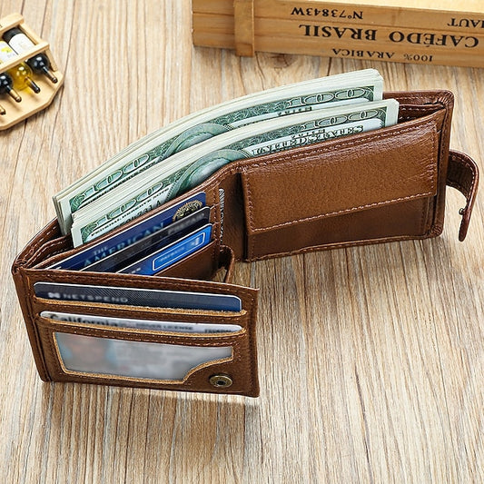 Portefeuille en cuir de vachette multi-couches avec porte-cartes et porte-monnaie véritable