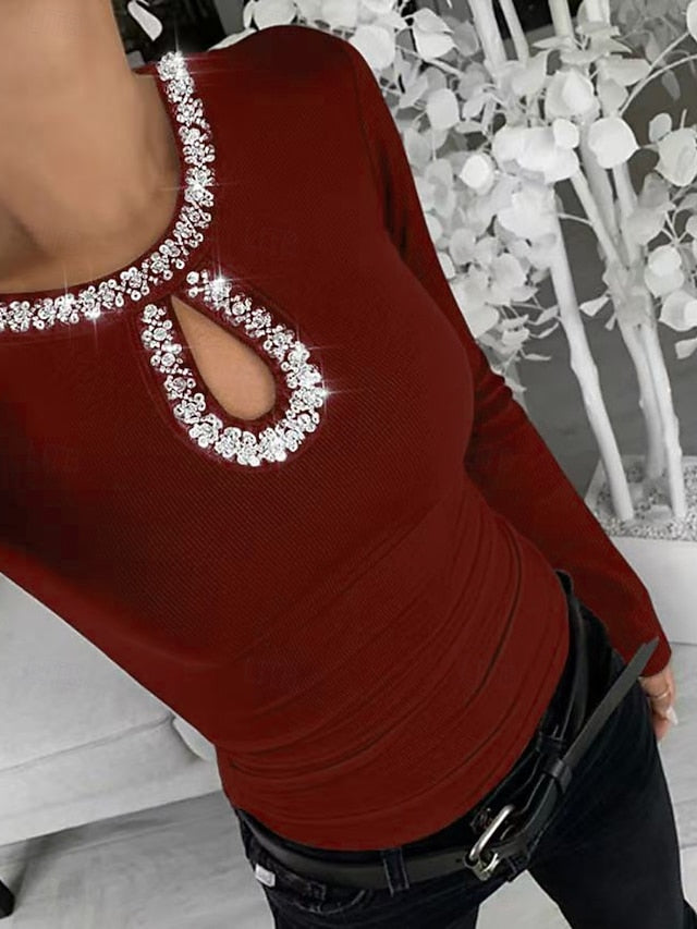 Women's Blouse Patchwork Glitter Solid Color Stylish Casual