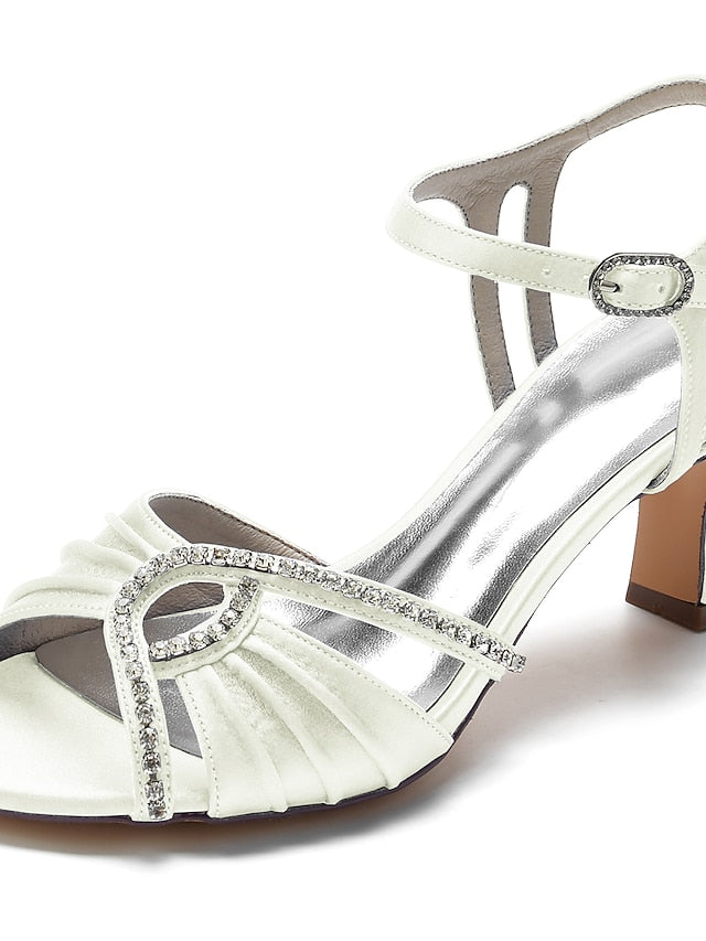 Women's – Rhinestone Heeled Navy Satin Sandals Blue